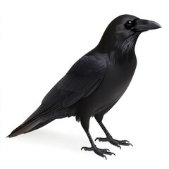 Fototapeta premium Black Crow Bird on White Background Wildlife Photography