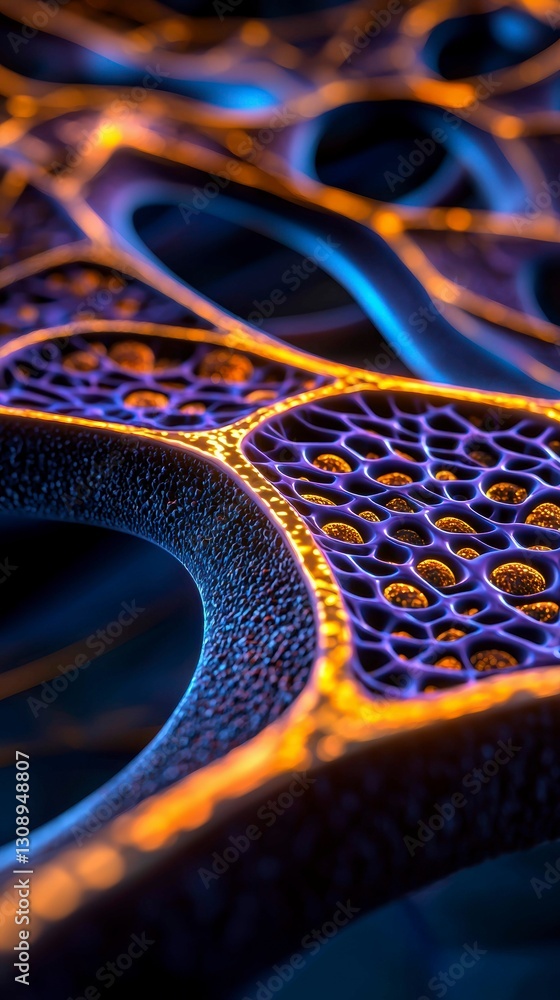 Poster intricate cellular structure network with luminous membranes exploring microscopic world of life
