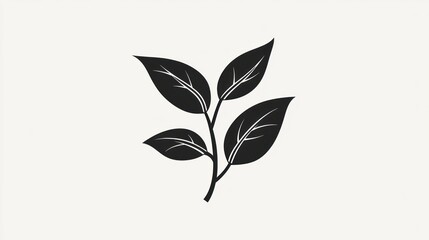 Tea leaves branch, simple design, white background, nature icon