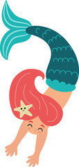 Cute Cartoon Mermaid Diving © Helga KOV