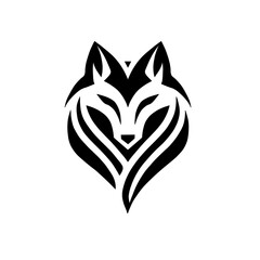 Modern Abstract Wolf Logo with Geometric and Tribal Elements in Black and White