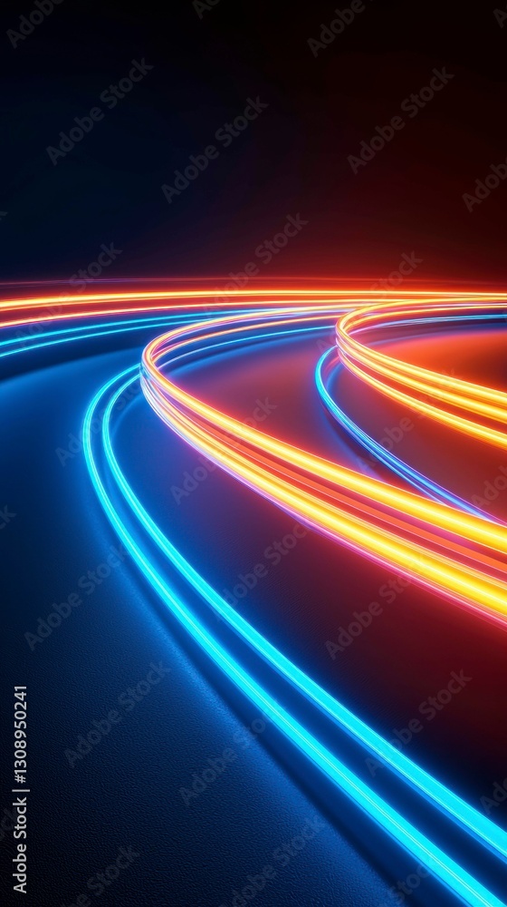 Aufkleber glowing neon lines in curving futuristic pattern blue and red abstract visual presentation