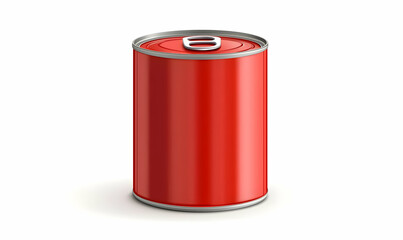 Red Metallic Can with Lid in Isolated White Background Setting
