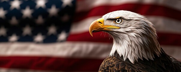 Naklejka premium Eagle Symbol of Patriotism with Waving United States Flag Background American National Pride Illustration