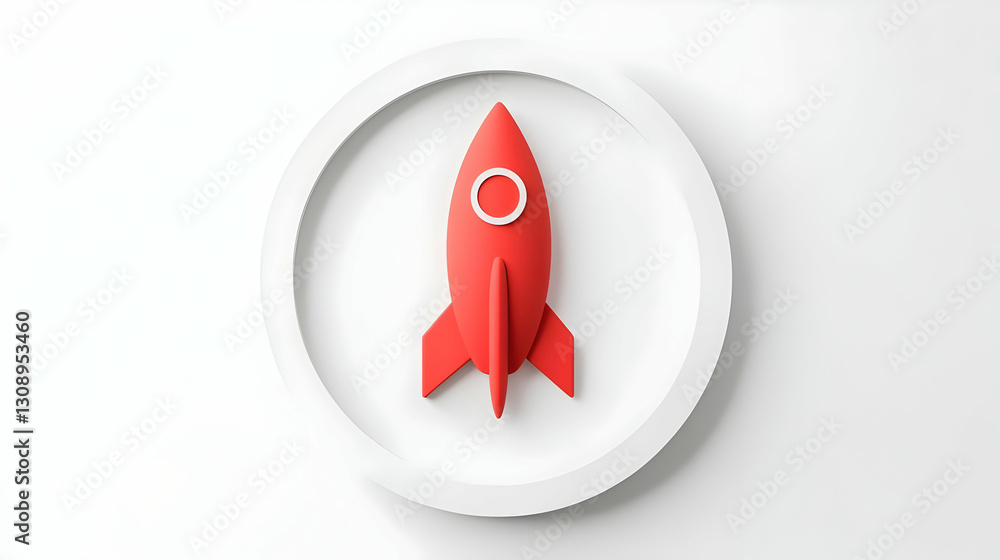 Poster red rocket icon in a circular frame for creative designs and concepts