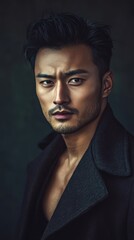 Obraz premium A Young Man With Dark Hair Wearing A Coat