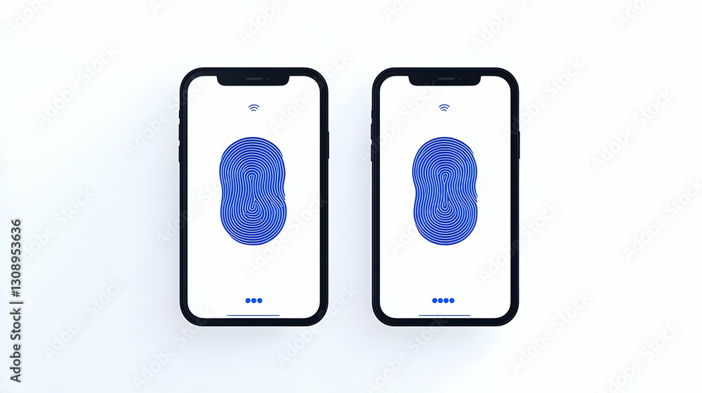 Poster two smartphones displaying modern fingerprint authentication design