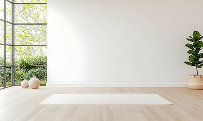 Fototapeta premium Bright and Tranquil Yoga Space with Natural Light and Plant Decor