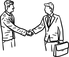 Fototapeta premium Hand-Drawn Black and White Successful Business Deal Handshake Doodle Illustration