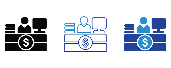 Bank counter icon vector set, bank counter silhouette vector in flat style illustration isolated on white background.