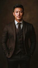 A Confident Man in a Brown Three Piece Suit