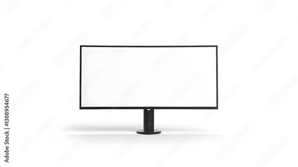 Poster modern curved monitor on a minimalistic desk, showcasing a clean workspace in a bright environment