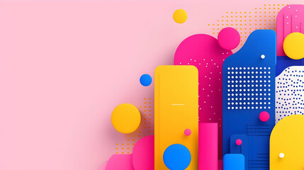 Fototapeta premium Colorful Geometric Shapes and Background in Playful Design Style