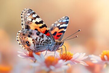 Obraz premium Vibrant Butterfly on Blooming Daisies: Nature's Splendor in Springtime