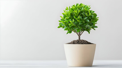 Small Green Plant in Modern Pot on Minimalist Background