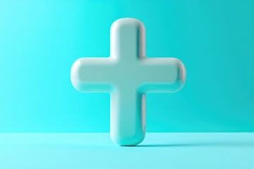 Fototapeta premium A minimalistic bright turquoise cross shape on a surface background