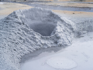 Mud volcano in Hverir geothermal area in Iceland