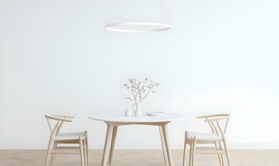 Elegant Minimalist Dining Space with Modern Decor and Natural Elements