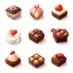 Assorted Chocolates with Hearts and Decorations for Valentine's Day