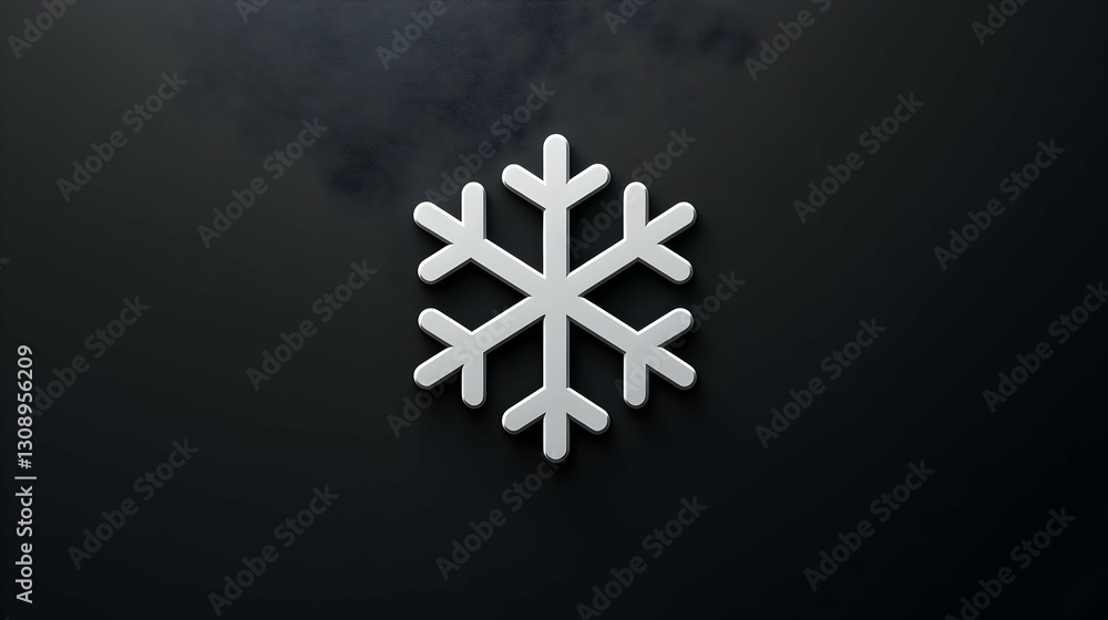 Poster white snowflake icon on dark background with soft shadow effect