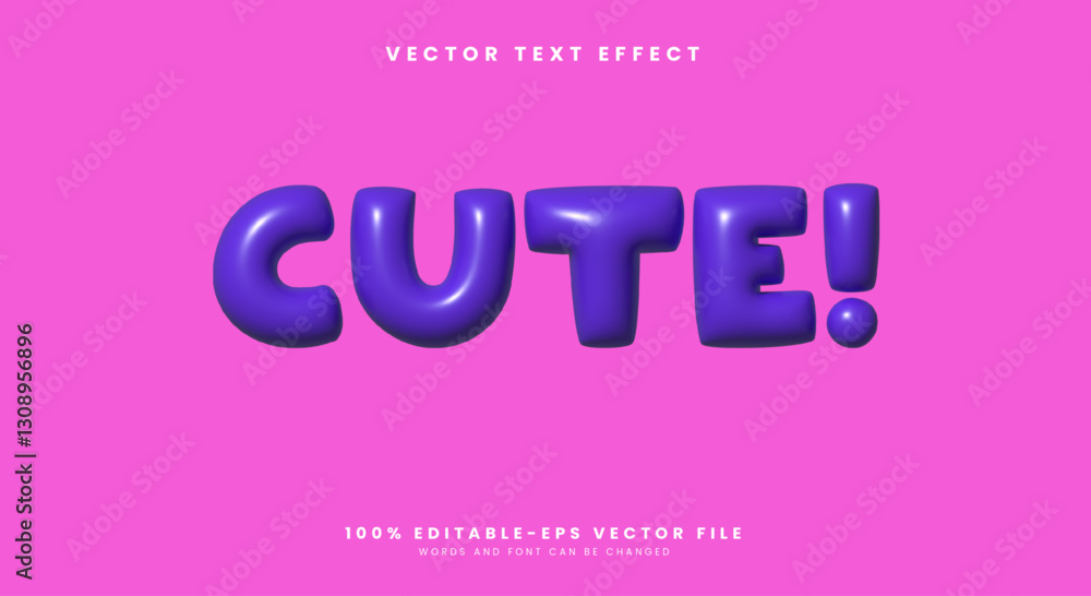 Poster cute 3d inflated editable text effect template suitable for pink style