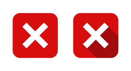 Obraz premium Cross mark, x icon with long shadow. Close, delete, block sign symbol on red square