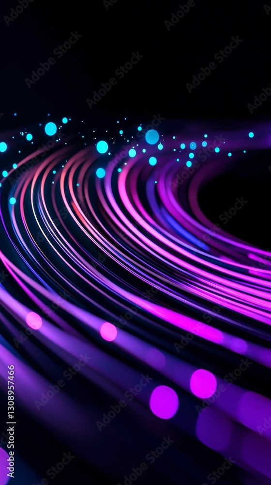Aufkleber abstract purple and cyan light trails with bokeh effect on black background art composition