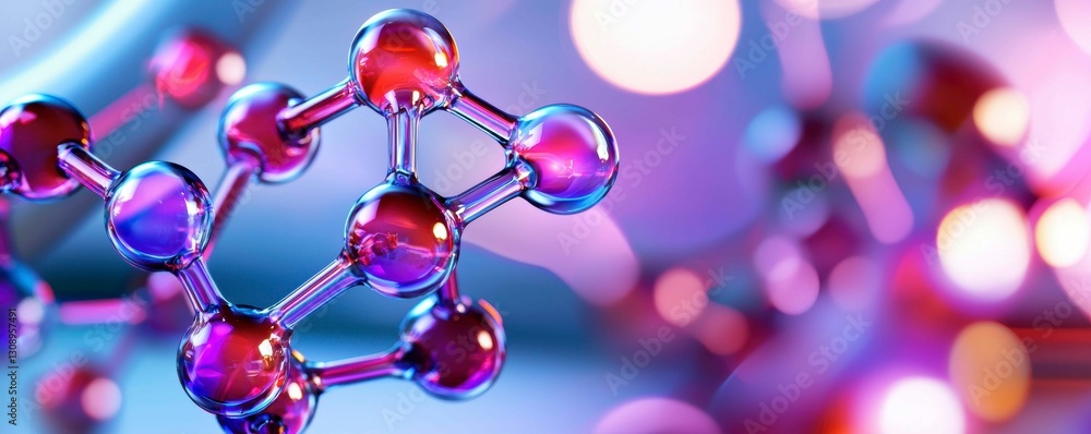 Poster abstract molecule model structure with spherical nodes connection in chemical representation
