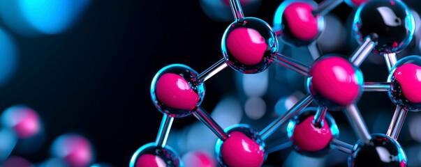 Abstract Molecular Structure with Shiny Pink Spheres and Interconnected Lines Scientific Model