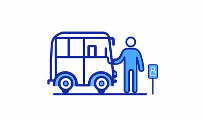 Person Waiting Outside a Blue Auto Rickshaw at a Bus Stop