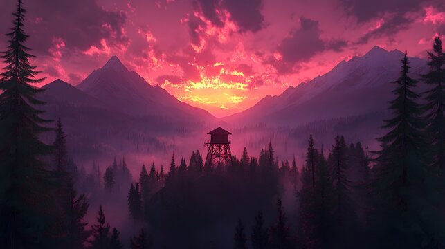 Sunset Over Firewatch Tower