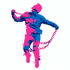 Vibrant Silhouette of Man Breaking Free from Colorful Chains