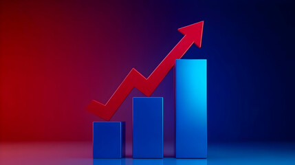 Rising Growth Graph with Red Arrow on Blue Background