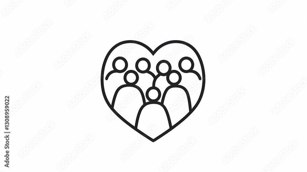 Poster community in heart icon symbolizing unity and togetherness