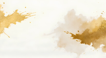 Elegant gold watercolor splashes on light background create sophisticated and artistic atmosphere, perfect for design projects