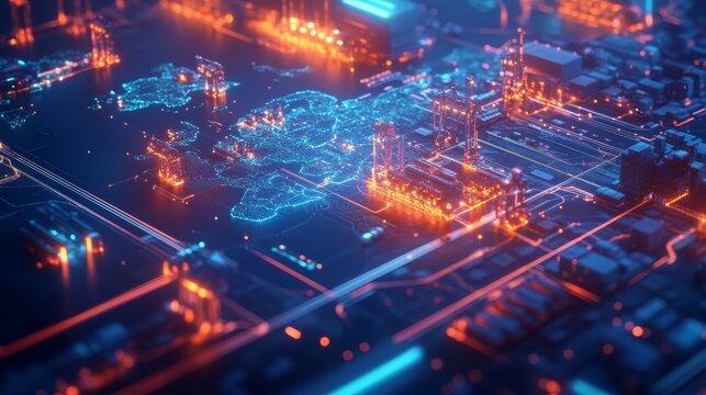 Fototapeta digital futuristic cybernetic world logistics map 