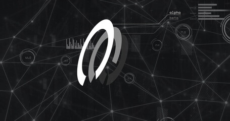 Image of data processing with diagrams over connections