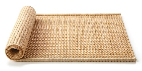 Summer Yoga Mat Flat Lay, Clean White Background, Copy Space