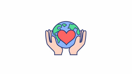 Obraz premium Hands Holding Earth with Heart Symbol for Love and Care Concept
