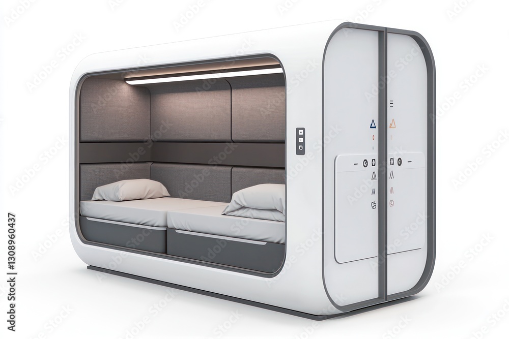 Poster sleep pod adjusts environment for optimal rest and monitoring.