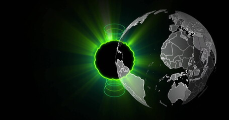 Image of globe over neon green circle