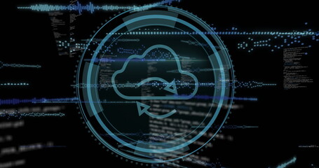 Image of scope scanning over data processing on black background
