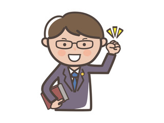 ガッツポーズでやる気満々な男性弁護士の上半身イラスト
