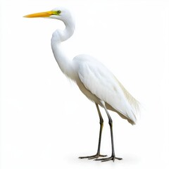 Obraz premium Great Egret Profile White Plumage, Yellow Beak, Isolated on White Background