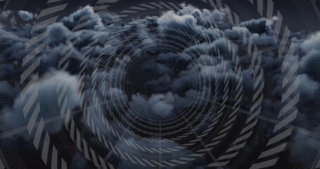 Image of digital tunnel over dark clouds