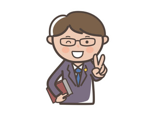 ピースをしてウインクする男性弁護士の上半身イラスト
