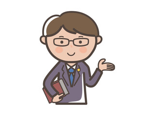案内をする男性弁護士の上半身イラスト