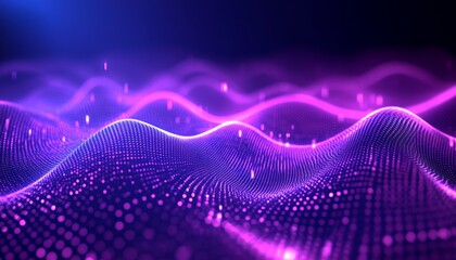 Pastel Colored Abstract Technology Background, Wavy Lines and Particles Converging in Digital Stream
