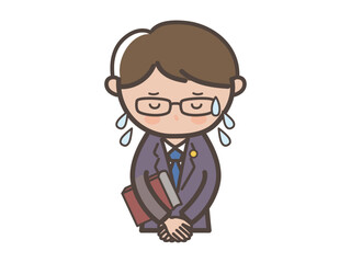 大汗をかいて謝罪する男性弁護士の上半身イラスト
