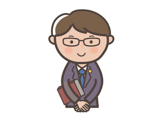 笑顔で話を聞く男性弁護士の上半身イラスト